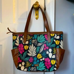 Fossil multicolored tropical floral print tote